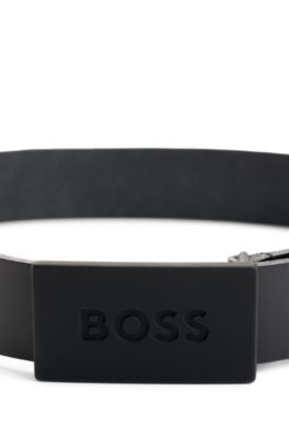 Ceinture en cuir pour enfant avec boucle plate &agrave; logo, Noir