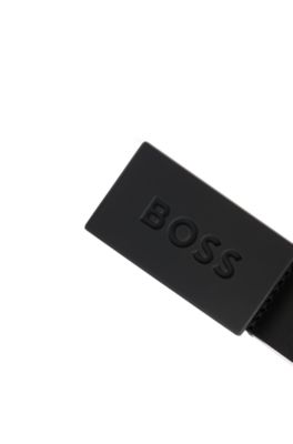 Ceinture en cuir pour enfant avec boucle plate &agrave; logo, Noir