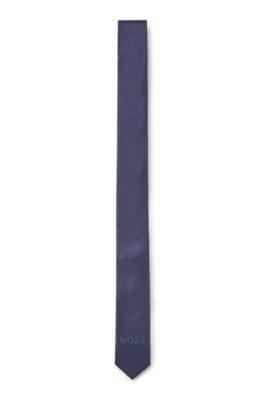 Kids' gift-boxed tie in silk jacquard with logo, Dark Blue