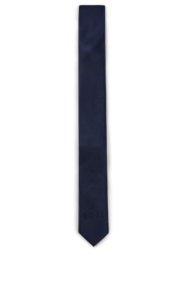Kids' gift-boxed tie in silk jacquard with logo, Dark Blue