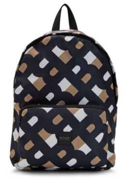 Kids' monogram-pattern backpack with branded badge, Black