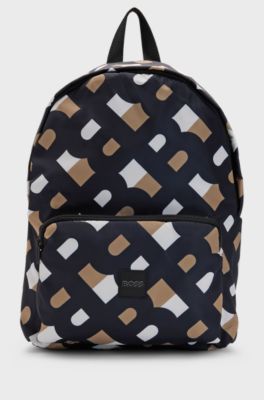 Kids' monogram-pattern backpack with branded badge, Black