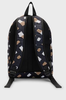 Kids' monogram-pattern backpack with branded badge, Black