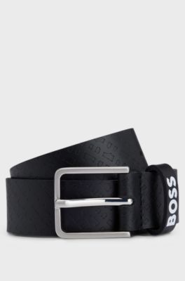 Kids' belt in leather with all-over monogram print, Black