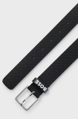 Kids' belt in leather with all-over monogram print, Black