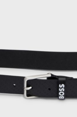 Kids' belt in leather with all-over monogram print, Black