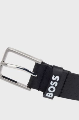 Kids' belt in leather with all-over monogram print, Black