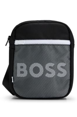 Kids' pouch bag with mesh trims and logo, Black