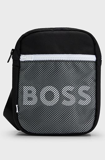 Kids' pouch bag with mesh trims and logo, Black