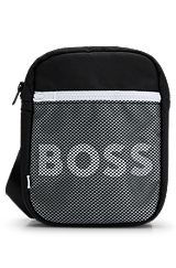 Kids' pouch bag with mesh trims and logo, Black