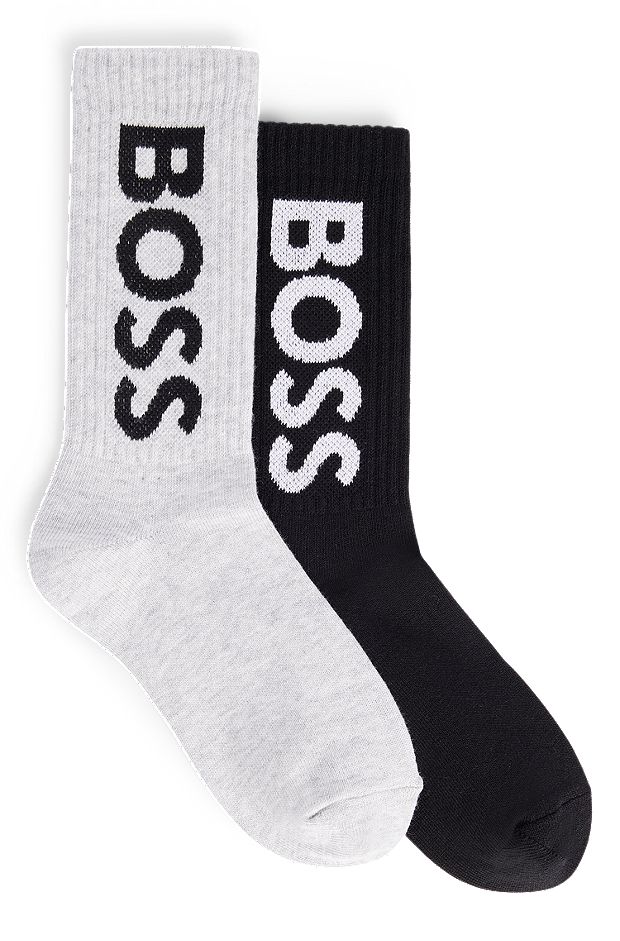 Kids' two-pack of socks with contrast logo, Black