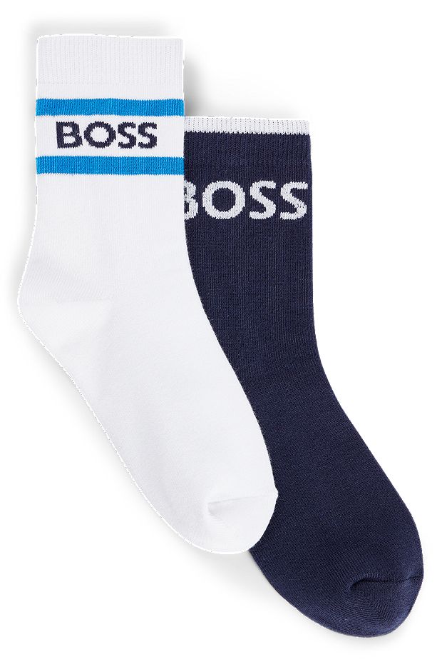 Two-pack of kids' socks with logos and stripes, Dark Blue