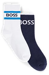Two-pack of kids' socks with logos and stripes, Dark Blue