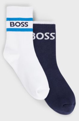 Two-pack of kids' socks with logos and stripes, Dark Blue