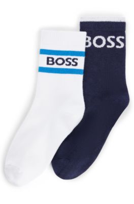 Two-pack of kids' socks with logos and stripes, Dark Blue