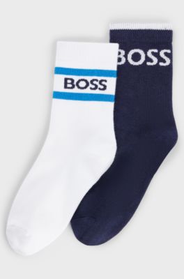 Two-pack of kids' socks with logos and stripes, Dark Blue