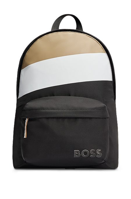 Kids' backpack with signature stripe and branding, Black