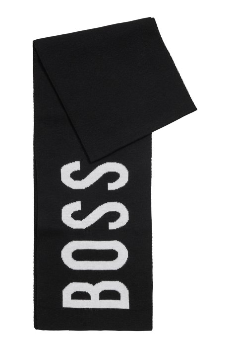 Bufanda para niños con bloques de color y logo tejido en jacquard, Negro