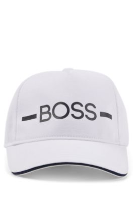 Kids' cap in cotton twill with stripe and logo, White