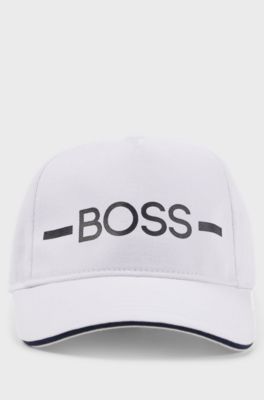 Kids' cap in cotton twill with stripe and logo, White