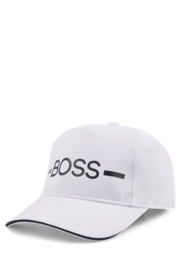 Kids' cap in cotton twill with stripe and logo, White