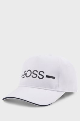 Kids' cap in cotton twill with stripe and logo, White