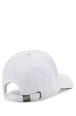 Kids' cap in cotton twill with stripe and logo, White