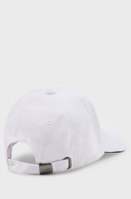 Kids' cap in cotton twill with stripe and logo, White