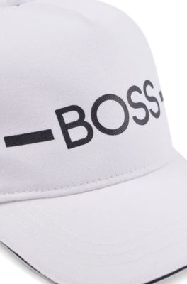 Kids' cap in cotton twill with stripe and logo, White