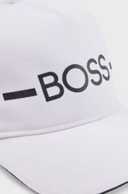 Kids' cap in cotton twill with stripe and logo, White