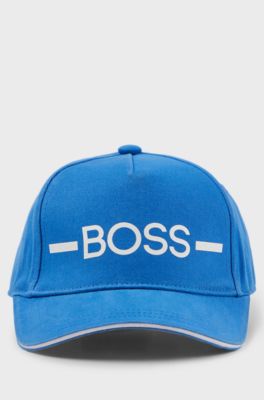 Kids' cap in cotton twill with stripe and logo, Blue