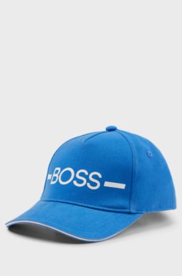 Kids' cap in cotton twill with stripe and logo, Blue