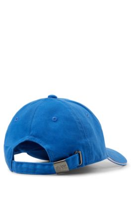 Kids' cap in cotton twill with stripe and logo, Blue