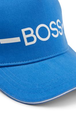 Kids' cap in cotton twill with stripe and logo, Blue
