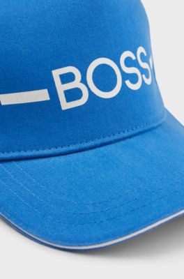 Kids' cap in cotton twill with stripe and logo, Blue