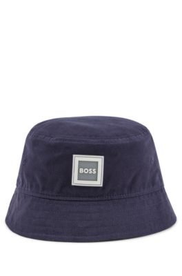 Kids' bucket hat in cotton twill with logo badge, Dark Blue