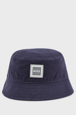 Kids' bucket hat in cotton twill with logo badge, Dark Blue