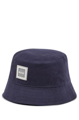 Kids' bucket hat in cotton twill with logo badge, Dark Blue