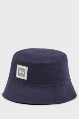 Kids' bucket hat in cotton twill with logo badge, Dark Blue