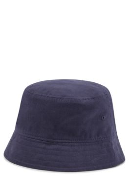 Kids' bucket hat in cotton twill with logo badge, Dark Blue