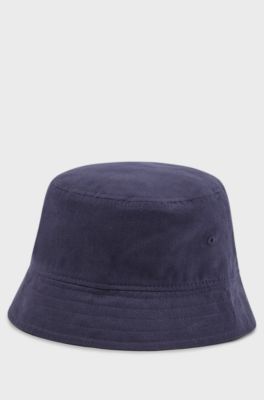 Kids' bucket hat in cotton twill with logo badge, Dark Blue