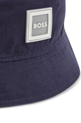 Kids' bucket hat in cotton twill with logo badge, Dark Blue