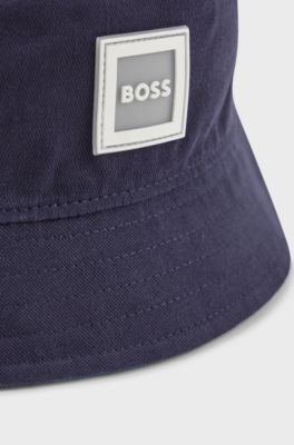 Kids' bucket hat in cotton twill with logo badge, Dark Blue