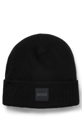 Kids' double-layer beanie hat with branded badge, Black