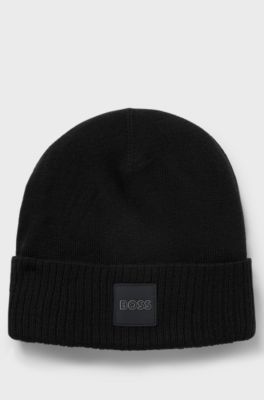 Kids' double-layer beanie hat with branded badge, Black
