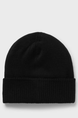 Kids' double-layer beanie hat with branded badge, Black