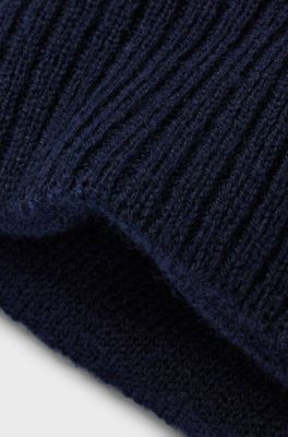 Kids' double-layer beanie hat with branded badge, Dark Blue