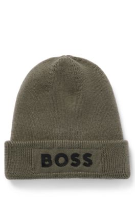 Kids' knitted beanie hat with rubber-print logo, Dark Green