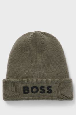 Kids' knitted beanie hat with rubber-print logo, Dark Green