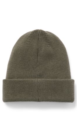 Kids' knitted beanie hat with rubber-print logo, Dark Green